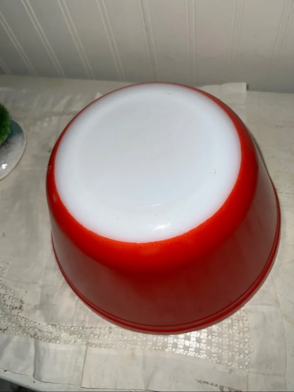 Vintage Federal glass red mixing bowl milk glass